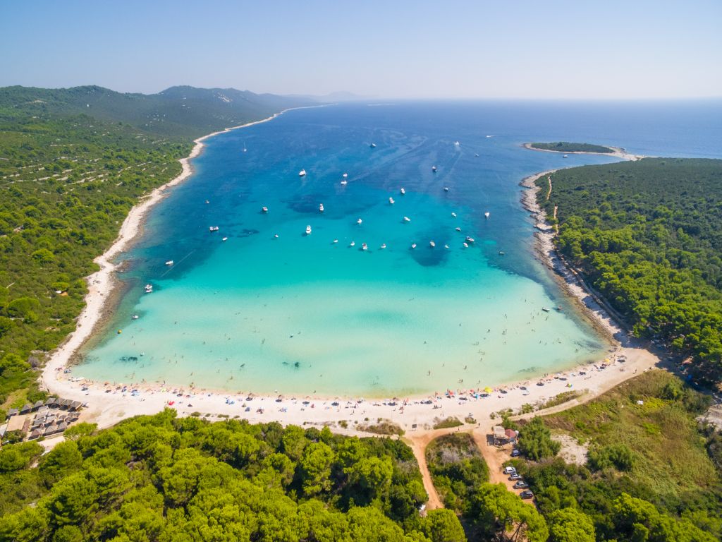 Aerial view of Sakarun bay on the island of Dugi Otok in Croatia