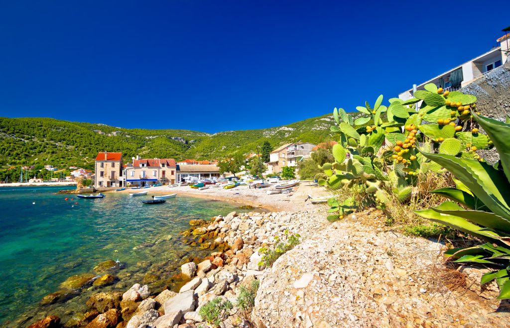Idyllic Mediterranean Beach In Komiza Village Idyllic Mediterranean Beach In Komiza Village