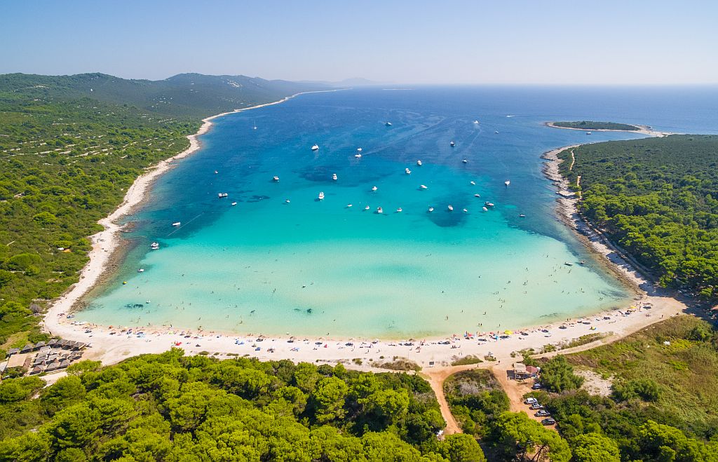 Aerial view of Sakarun bay on the island of Dugi Otok in Croatia