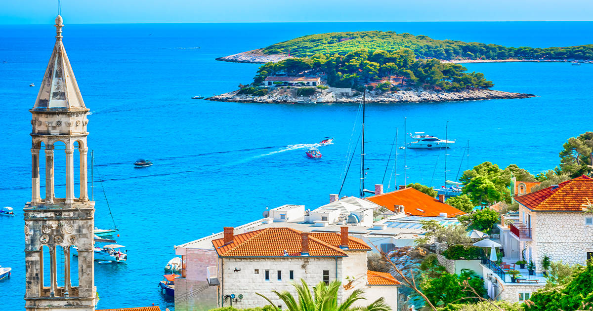 Amazing coastline view at town Hvar scenery in Croatia, Mediterranean summertime